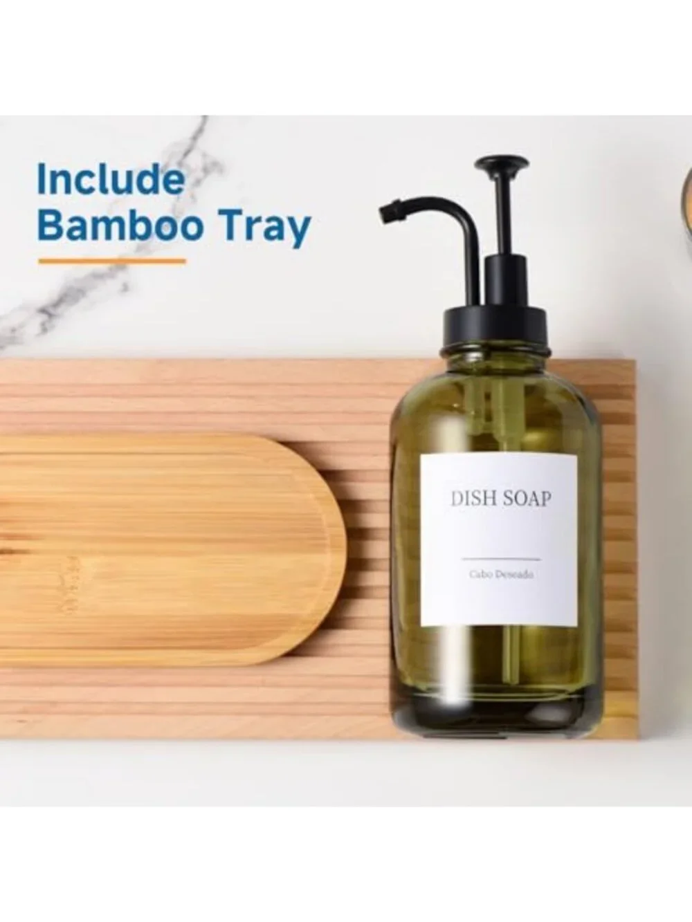 Elegant Glass Soap Dispenser Set with Pump, Bamboo Tray & 18 Stickers - 500ml